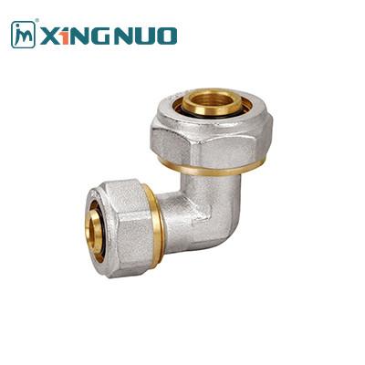 China FORGE Brass Fitting Chrome Plated Female Copper Pipe PEX Fittings 16-32MM Double Colors 90Degree Elbow Brass Compression for sale