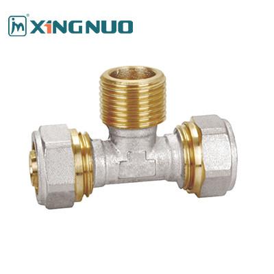 China NSF Messing Vrouwelijke Elbow Fittings Koper- en ijzerbuizen Dubbelkleurige PEX-buizen Fittings Man Tee PEX-compressiefittings Te koop