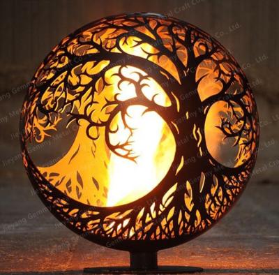 China Stocked dia.300MM, 500mm, 600mm outer part corten rusty steel ball fire pit custom fire bowls fire balls fire mine sphere for sale