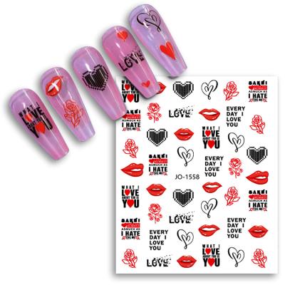 China Self Adhesive Stickers Wholesale Sexy Lips Lover Nail Decals Heart Nail Art Sticker Valentines Day Nail Stickers for sale