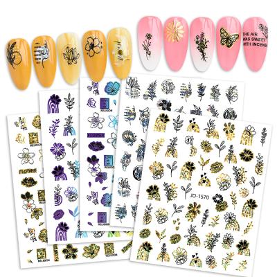 China Self Adhesive Stickers China Nail Art Decoration Flower Decals Sticker Wholesale Laser Nail Stickers for sale