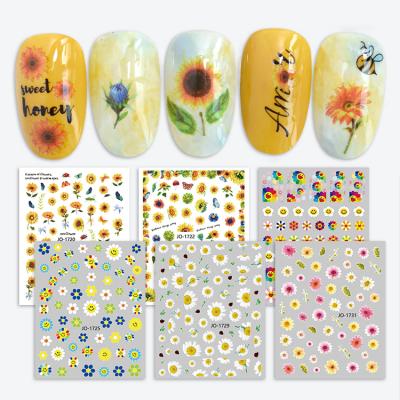 China Wholesale Sunflower Nail Stickers Summer Girl Kids Nail Tip 3D Flower Self Adhesive Cute Nail Art Sticker for sale