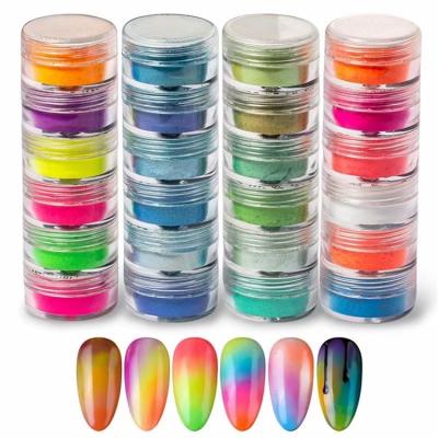 China Excellent Nail Art Effect Nail Art Glitter Iridescent Glitter Pearl High Gloss Ultrafine Luminous Halo Colorful Powder 24 Colors Pigment Nail Powder for sale