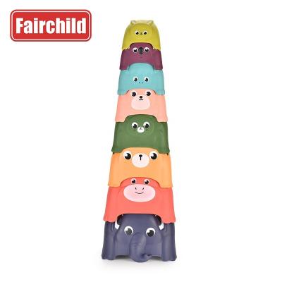 China Baby Cartoon Stack Cups Safety Toys Early Educational Animals Stacking Tower Toy 13*12*10CM for sale