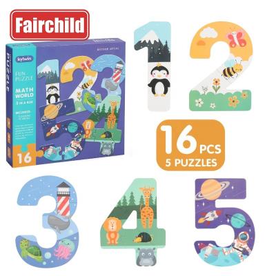 China Baby Toy Paper Jigsaw Number Educational Study Puzzles 16PCS Toddlers World of Toy Matching Game Set Cartoon Math for sale