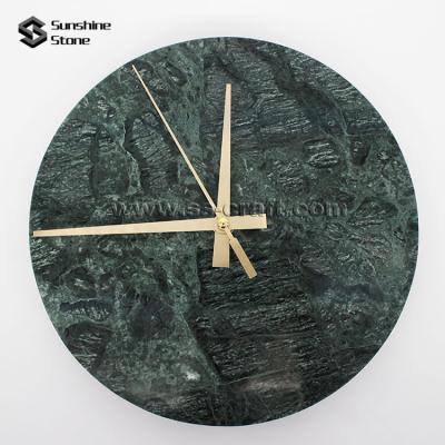 China Custom Antique Style Green Marble Stone Silent Wall Clock For Home Deco for sale