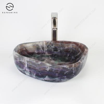 China Modern Luxury Queen Onyx Countertop Vessel Irregular Shaped Marble Bathroom Sink for sale