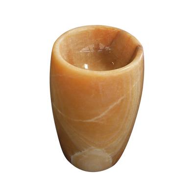 China 100% Natural Stone Honey Onyx Pedestal Basin Marble Unique Solid Cylinder Pedestal Sink for sale