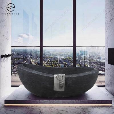 China Custom Natural Marble Bathroom Blue Stone Free Standing Bathtub For Adult for sale