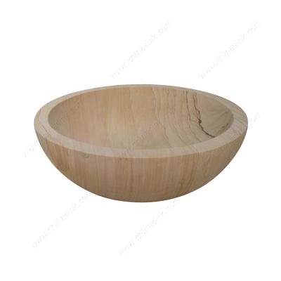 China Eco - Friendly Natural Stone Wooden Landscape Standing Round Sandstone Bathtub For Bathroom for sale