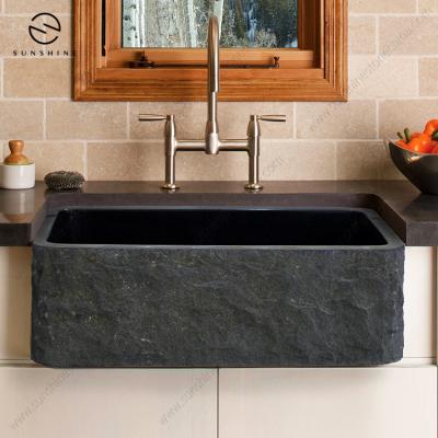 China Natural Stone Apron Black Granite Black Faucet China Shanxi Single Bowl Kitchen Wash Sink for sale