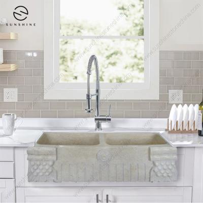 China Without Faucet Egypt Galala Marble Genuine Stone Under Mounted Apron Kitchen Farmhouse Sink for sale