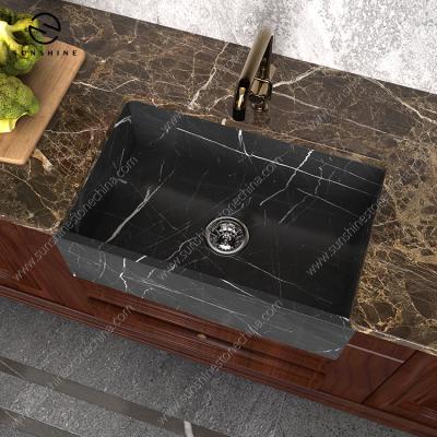 China Without Faucet Wholesale Black Marble Single Bowl Rectangular Kitchen Sink Undermount for sale