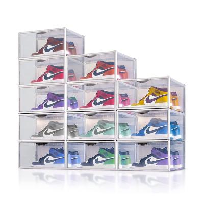 China 2022 NEW VENUE Sustainable Pack 12 Sturdy Large Stackable Clear Plastic Shoe Storage Boxes Shoe Box for sale