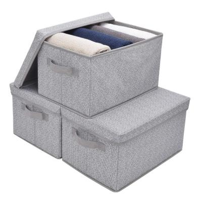 China Sustainable Cabinet 3-Pack Box For Large Organization Storage Baskets Gray Storage Bins With Lids for sale