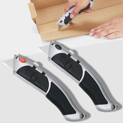 China Black Retractable Zinc Alloy Box Cutter Retractable Mat Knife Safe Quick-Change Security Utility Knife for sale