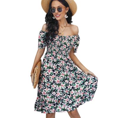 China Office Lady Breathable Loose Solid Color Dresses Women Workable Empire Slash Neck Short Sleeve Club Dresses Summer Dresses for sale