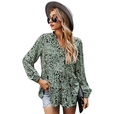 China Wholesale Loose Natural V-Neck Women's Long Sleeve Girls Chiffon Shirt Ladies Floral Print Anti-pilling Shirt Ladies Top for sale