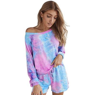 China 2022 new arrivals QUICK DRY sports wear summer regular classic O-neck spring sleeve patchwork tie dye suit women's short sets for sale