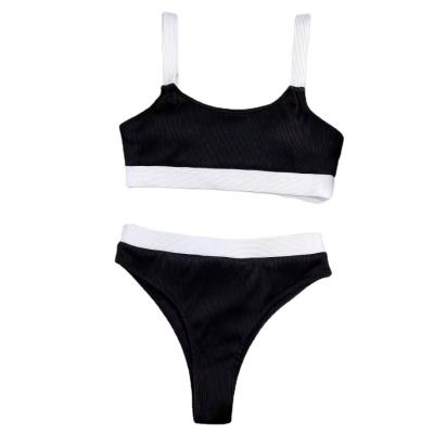 China Women Plus Size Good Quality Patchwork Bikini Splicing High Waist Brazilian Ribbed Swimwear Set Bathing Suit Beach Wear New for sale