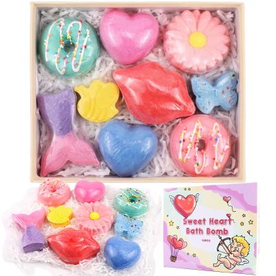 China Natural Essential Oil Bath Salts Funny OEM Wholesale Custom Logo Natural Organic Vegan Mermaid Donuts Flower Heart Bath Bomb Set for sale