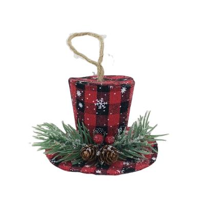 China Wholesale Red Party Celebration Festival Decoration 2021 Plaid Hat Christmas Tree Decorations Ball Ornaments for sale