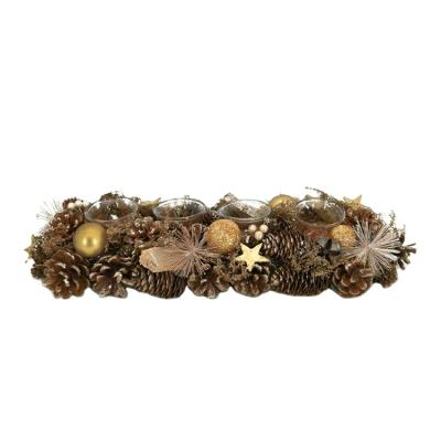 China Indoor GARLAND DECORATION SYART Christmas Decorations Table Ornaments Gold Pinecones Add Ball Candle Holder for sale