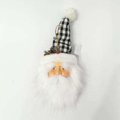 China Christmas Decoration SYART Christmas Door Pendants Decoration Black Plaid Hat Santa Claus Head Ornament for sale