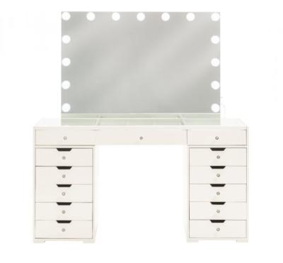 China Salon 13 Drawer Lighted Dressing Table With Hollywood Lighted Dressing Table Mirror for sale