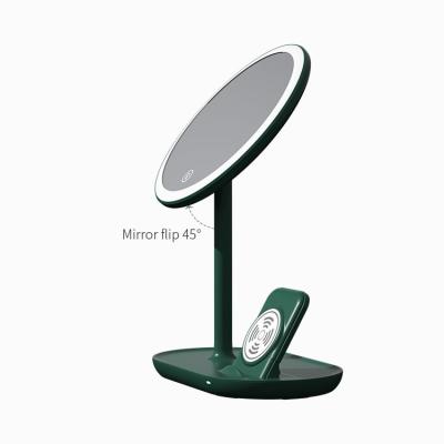 China Lighted Cordless Charging Desk Makeup Mirror With Led Lights for sale