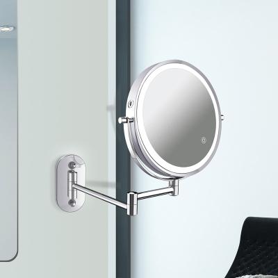 China Magnification 8 Inch Lighted 1X/5X Double Sided Rechargeable Led Wall Mounted Magnifying Makeup Mirror With 3 Color LED Lights for sale