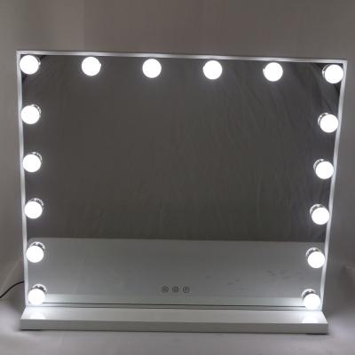 China Hollywood Lighted Screwless White Tabletop Makeup Mirror Touch Switch With 16 Bulbs Dimmable Desk Mirror for sale