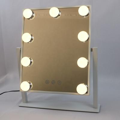 China Hollywood Style Screwless White Makeup Lighted Cosmetic Mirrors With 9 Dimmable LED Bulbs for sale