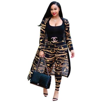 China Best Selling Boutique Anti-static Stylish Print Two-piece Clothing Long Coat Ladies Autumn Clothing Ladies Dresses Long Gaiters for sale