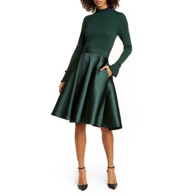 China Wholesale Custom Made Women's Breathable Long Sleeve Bow Long Sleeve Dress Lady Elegant Evening Dress Breathable Skirt for sale