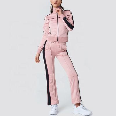 China Custom Anti-Shrink Two Piece Set Stripe Tracksuit Down Both Side Sweat Suits Sets Sports Women for sale