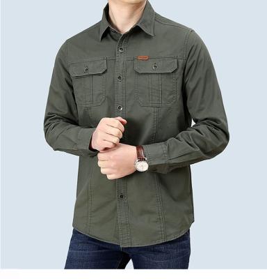 China Customized 2022 men's anti-pilling cotton shirt jacket with long sleeves and two patch pockets100% cotton shirts for men for sale