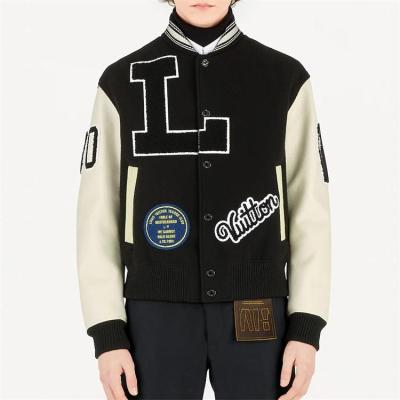 China OEM Viable Custom Chenille Patch Embroidered Sleeve Vintage Baseball Letterman Varsity Leather Jacket For Men for sale