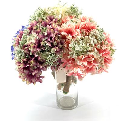 China Wholesale 33cm 50% Artificial Flower 13inches Silk Wedding Hydrangea Bush Floral Bouquet Hot Selling Home Decor for sale