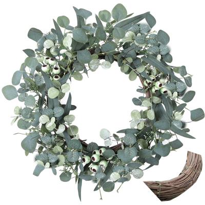 China With Twig Base 24 Inch Artificial Eucalyptus Wreath With Twig Base Green Daily Home Decor for sale