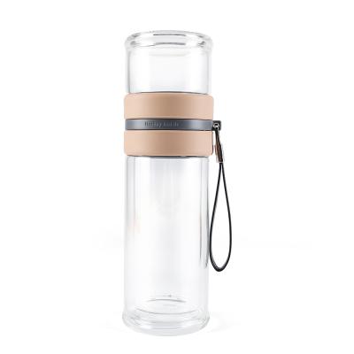 China Sustainable Unbreakable Portable Double Wall Insulated Fruit Infuser Water Bottle Custom Recycled Glass for sale