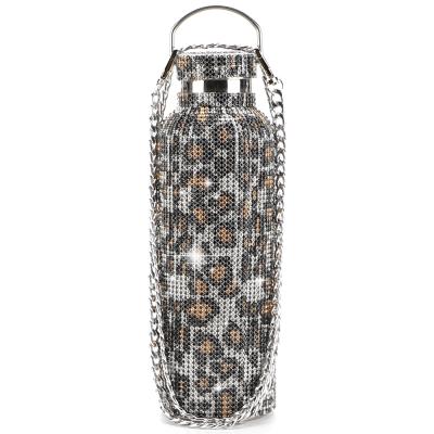 China OKADI Sustainable Double Wall Insulated Stainless Steel Vacuum Diamond Crystal Water Bottle With Portable Handle for sale