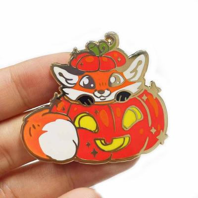 China Worldwide Custom Hard Enamel Plating Gold Cartoon Halloween Pumpkins Animation Fox Enamel Pin Quality Pin For Sell for sale