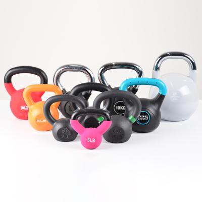 China Universal Colored Set of Weight Cast Mancuerna Kettlebell Pesa Competition 10kg Vinyl Coated Kettlebells for sale