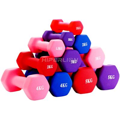 China Rubber Hand Lady Woman Purple Pink Universal Colored Hex Light Blue Neoprene Coated Vinyl 3kg Colorful Small Dumbbells Fitness for sale