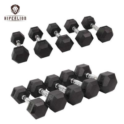 China Hex Power Dumbbell 210lbs Dumbbell 25lb Wieghts 5-100 Rubber Dumbbell Set Training Equipment Rubber Covered for sale