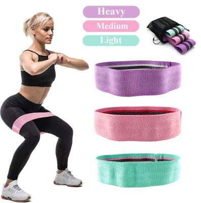 China Custom Made Polyester Cotton Weerstandsbanden Fitness Logo Fabric Resistance Bands Of 3 Set for sale