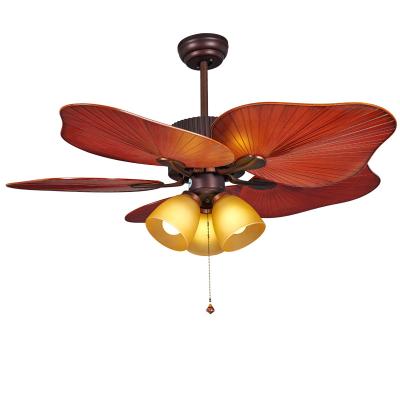 China Switch 5*wood ABS blade E27*3 48 inch decorative electric ceiling fan retro classic unique design palm ABS blades 5 leave blades with antique lampshades for sale