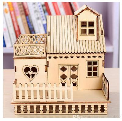 China Wonderful Educational Wooden Miniature Children Building Gifts 3D Toy House Doll Gothic Villa Toys Home Decor Wooden Crafts Xxq-744 for sale