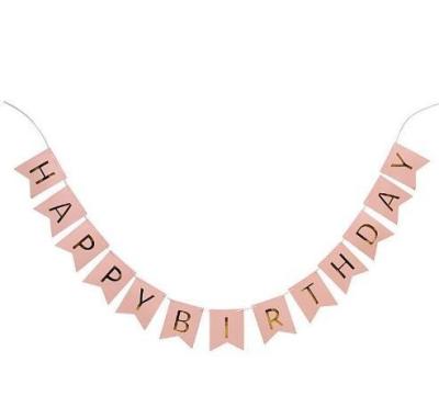 China Outdoor Pastel Pink Banner Garland Hanging Gold Letters Happy Birthday Photo Props Garland Wedding Decoration Party Event Bunting for sale